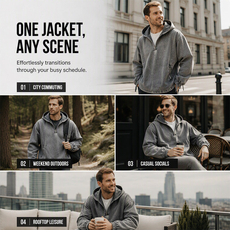 Men's Vintage Washed Half-Zip Hooded Top