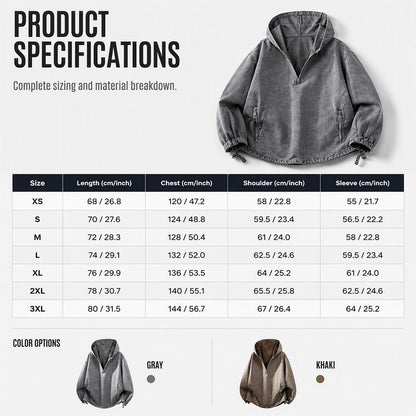 Men's Vintage Washed Half-Zip Hooded Top