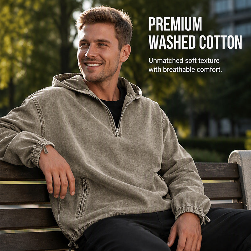 Men's Vintage Washed Half-Zip Hooded Top