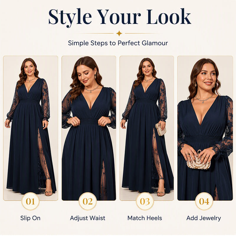 Women’s Elegant V Neck Lace Patchwork Maxi Dress