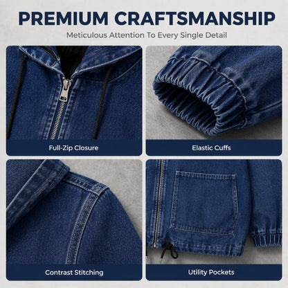 💙 Women's Casual Zip-Up Hooded Denim Jacket – Relaxed Fit & Adjustable Waist ✨