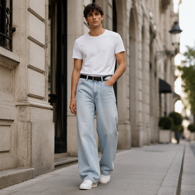 Men's Vintage Washed Curved-Leg Jeans