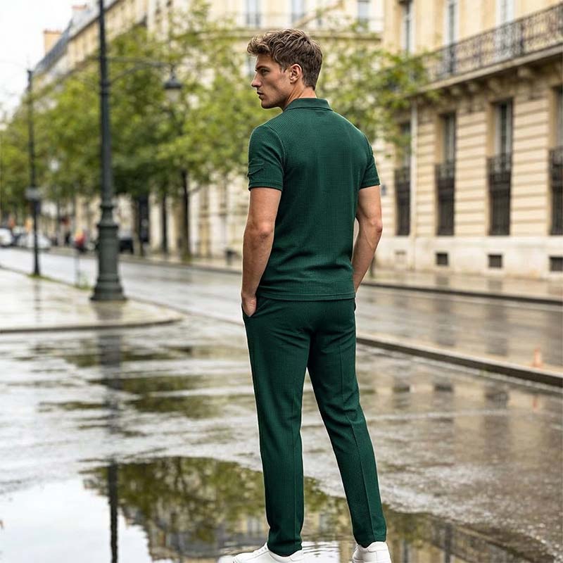 🌿Men's Waffle-Knit Short Sleeve Top & Pants Set– Casual Comfort Meets Effortless Autumn Style