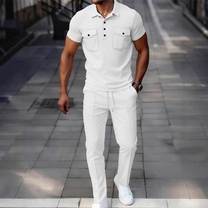 🌿Men's Waffle-Knit Short Sleeve Top & Pants Set– Casual Comfort Meets Effortless Autumn Style