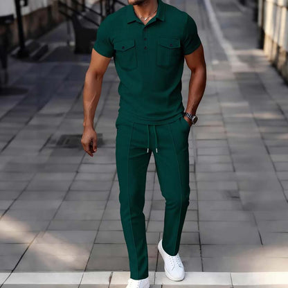 🌿Men's Waffle-Knit Short Sleeve Top & Pants Set– Casual Comfort Meets Effortless Autumn Style