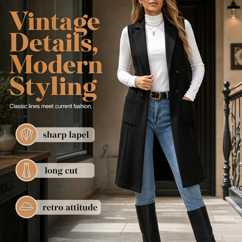 Women's Chic Sleeveless Open Front Longline Jacket
