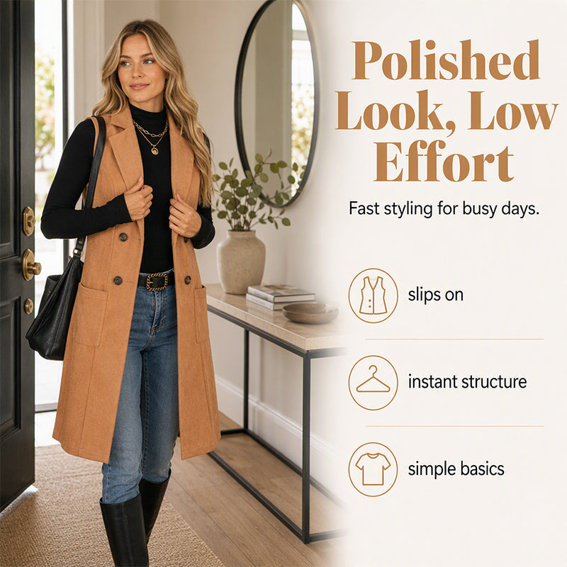 Women's Chic Sleeveless Open Front Longline Jacket