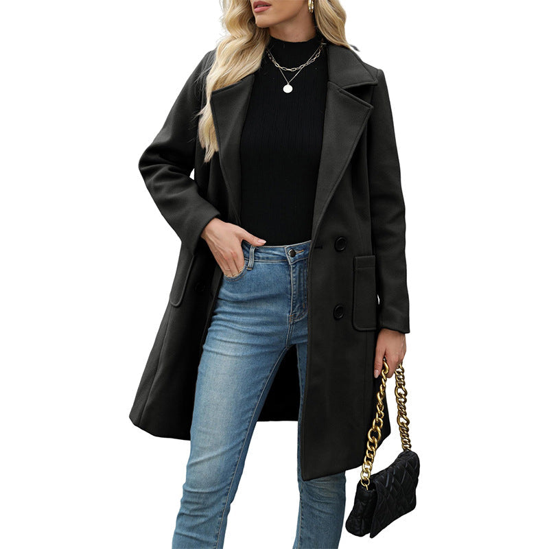 Women's Double Breasted Woolen Coat