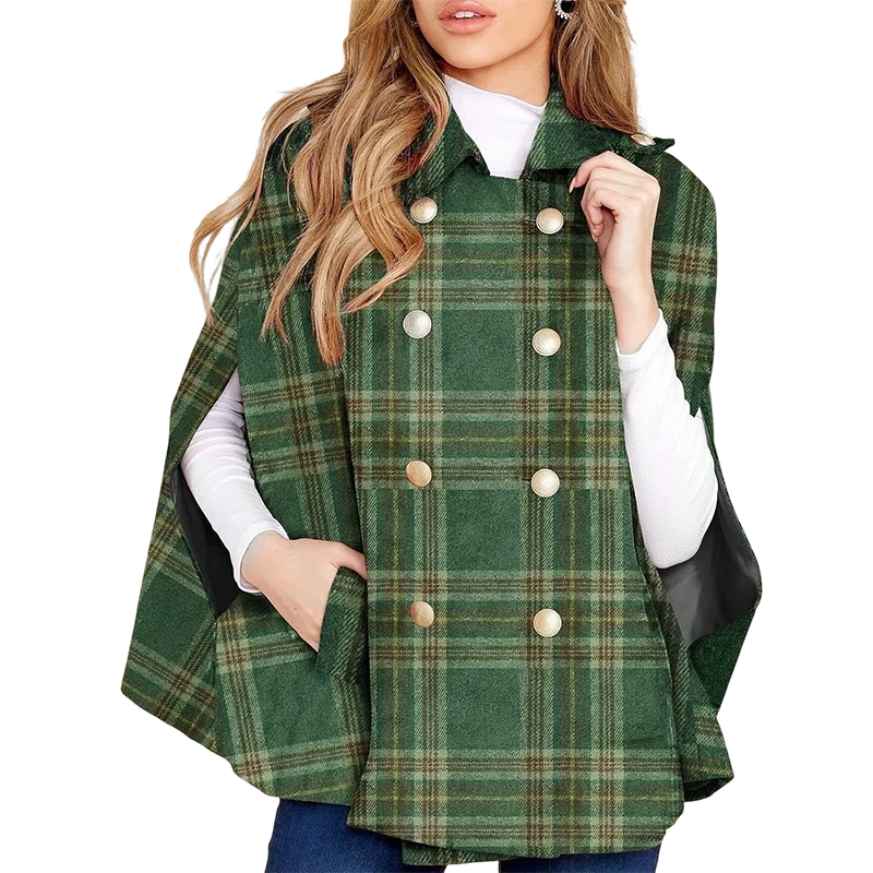 Women Vintage Plaid Cape Coat