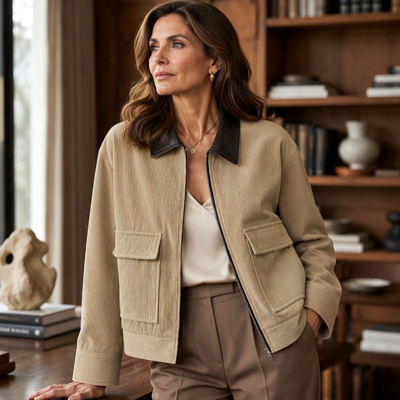 Women's Corduroy Jacket with Contrast Lapel