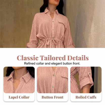 Women's Drawstring Shirt & Wide-Leg Pants Set