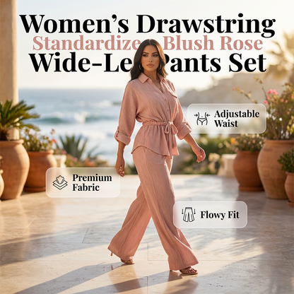 Women's Drawstring Shirt & Wide-Leg Pants Set