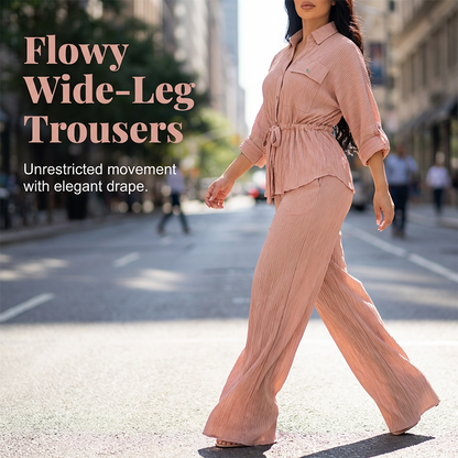 Women's Drawstring Shirt & Wide-Leg Pants Set