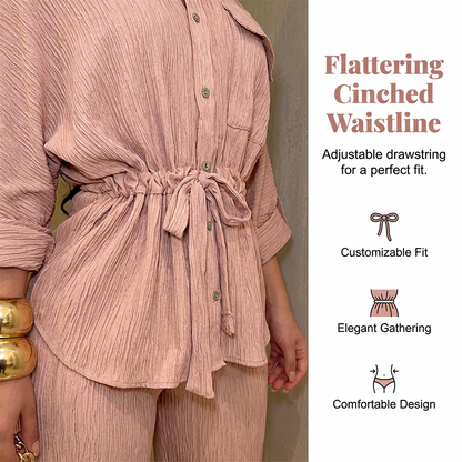 Women's Drawstring Shirt & Wide-Leg Pants Set