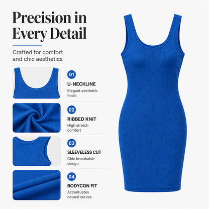 Women's Ribbed U-Neck Sleeveless Bodycon Dress