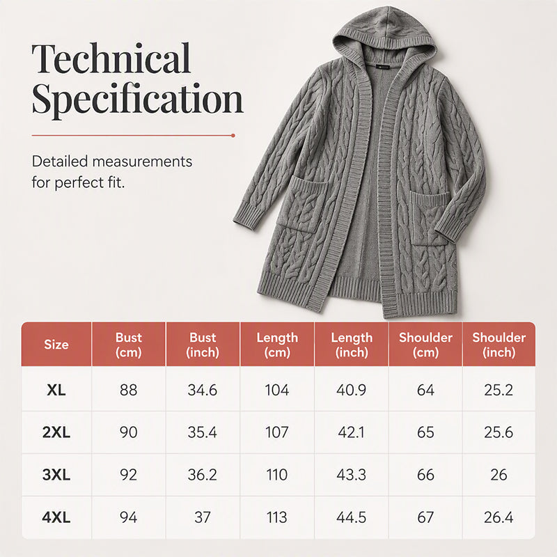 Women's Long Hooded Knit Cardigan with Pockets