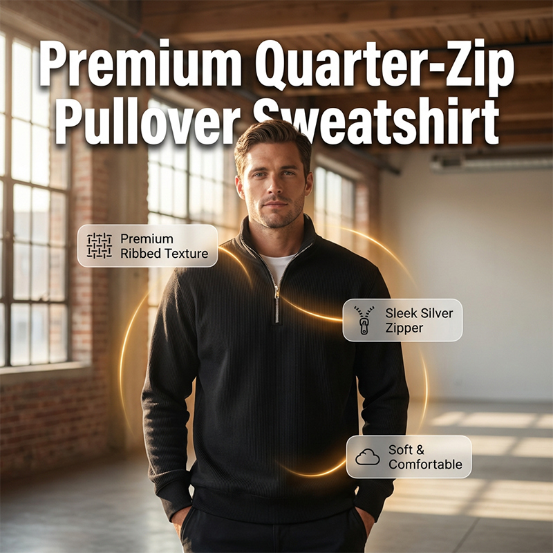 Bestseller🏆👕 Men's Ribbed Quarter-Zip Sweatshirt – Timeless Silhouette & All-Day Comfort for Every Occasion