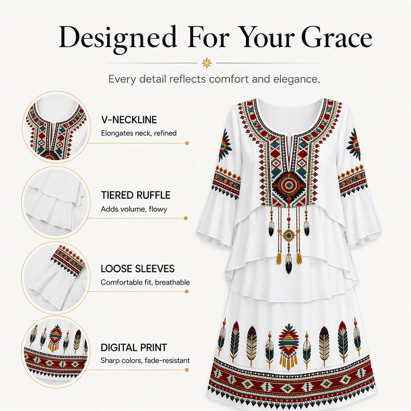 Trending Now⭐👗 Vintage Ethnic Print Tiered Dress – Flowing Layers & Bohemian Charm for Effortless Style