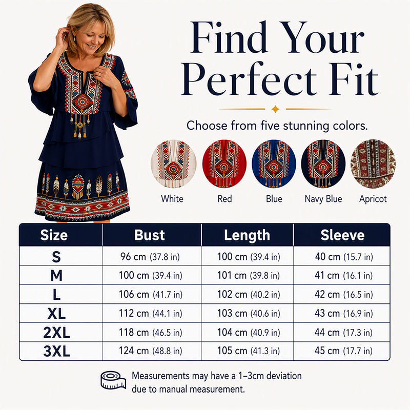 Trending Now⭐👗 Vintage Ethnic Print Tiered Dress – Flowing Layers & Bohemian Charm for Effortless Style