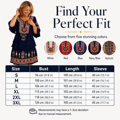 Trending Now⭐👗 Vintage Ethnic Print Tiered Dress – Flowing Layers & Bohemian Charm for Effortless Style