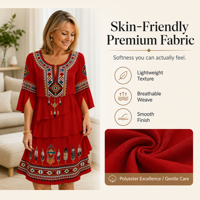 Trending Now⭐👗 Vintage Ethnic Print Tiered Dress – Flowing Layers & Bohemian Charm for Effortless Style