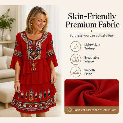 Trending Now⭐👗 Vintage Ethnic Print Tiered Dress – Flowing Layers & Bohemian Charm for Effortless Style