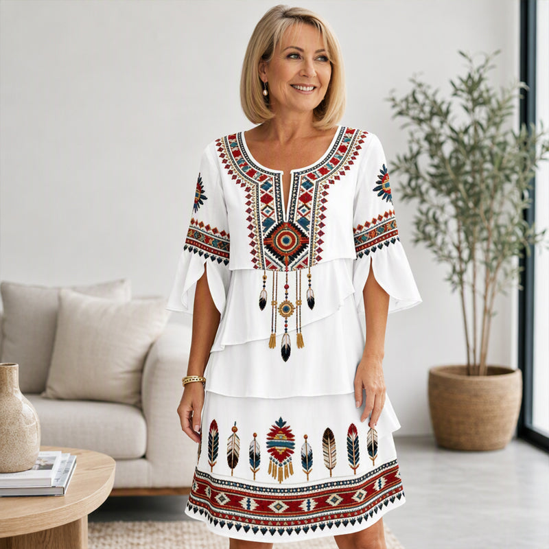 Trending Now⭐👗 Vintage Ethnic Print Tiered Dress – Flowing Layers & Bohemian Charm for Effortless Style