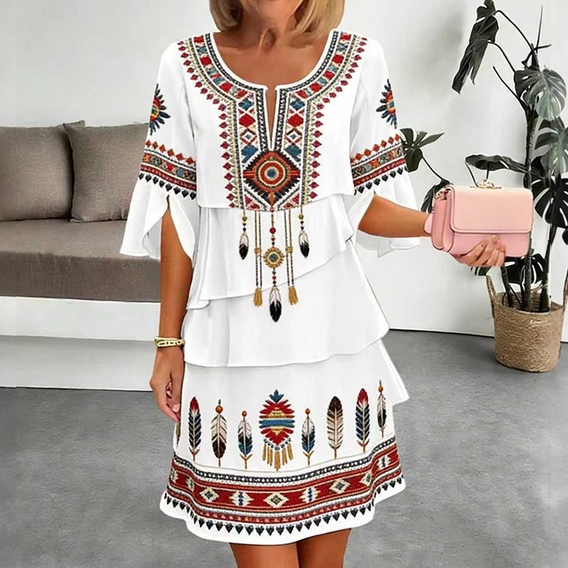 Trending Now⭐👗 Vintage Ethnic Print Tiered Dress – Flowing Layers & Bohemian Charm for Effortless Style