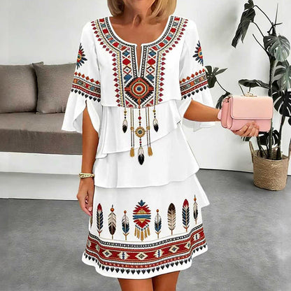 Trending Now⭐👗 Vintage Ethnic Print Tiered Dress – Flowing Layers & Bohemian Charm for Effortless Style
