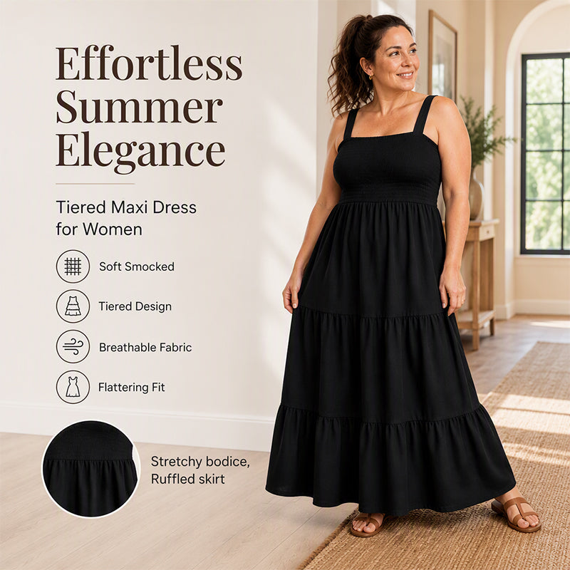 Women's Smocked Dress Spaghetti Strap Tiered Dress