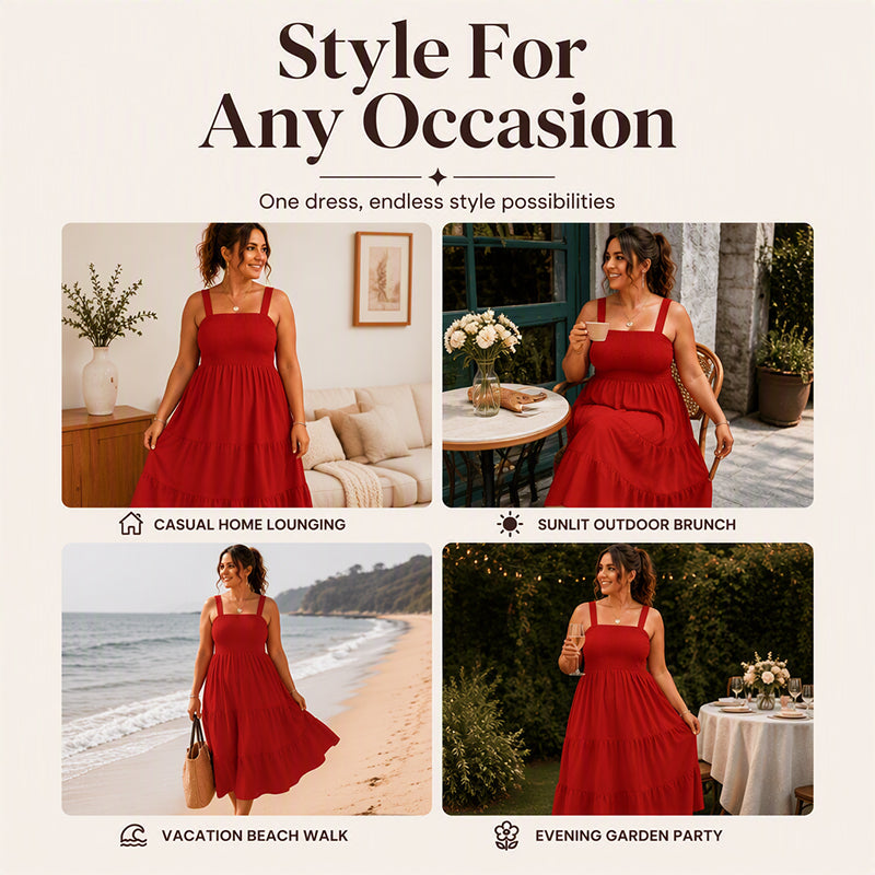 Women's Smocked Dress Spaghetti Strap Tiered Dress