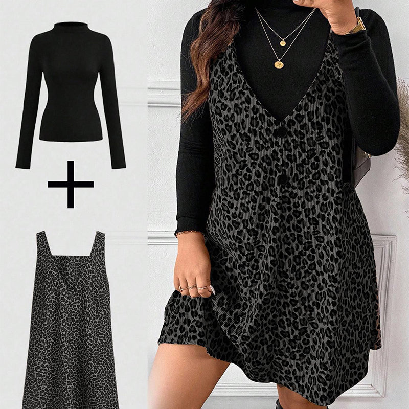⏰Last Day Sale 50% Off💃Layered Look Leopard Cami Dress & Top Set