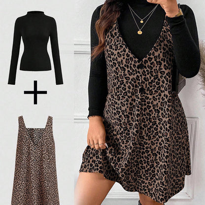 ⏰Last Day Sale 50% Off💃Layered Look Leopard Cami Dress & Top Set