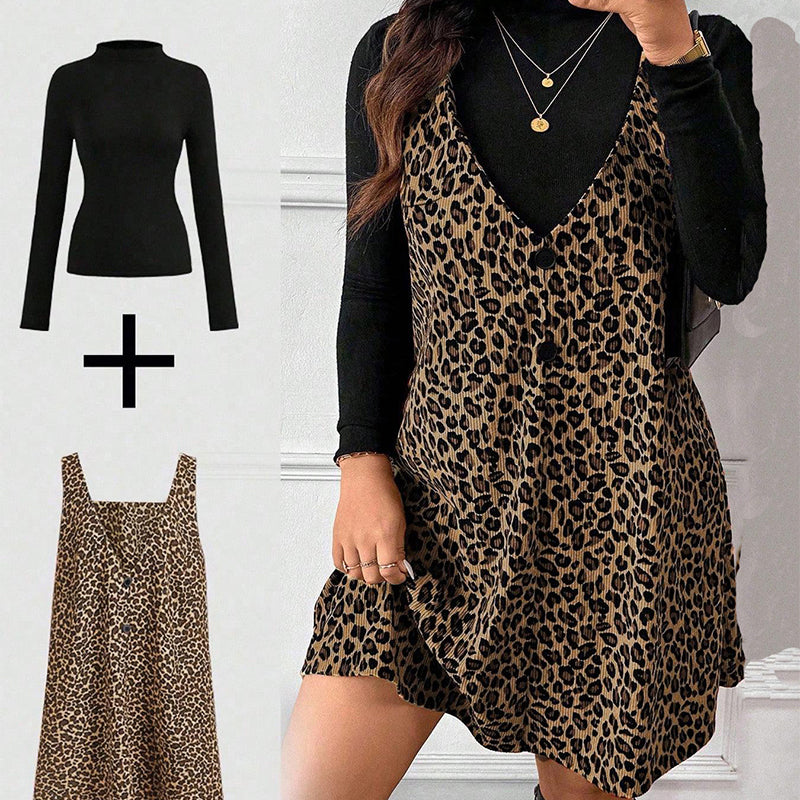⏰Last Day Sale 50% Off💃Layered Look Leopard Cami Dress & Top Set