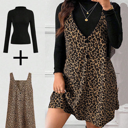 ⏰Last Day Sale 50% Off💃Layered Look Leopard Cami Dress & Top Set