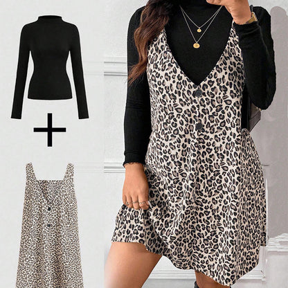 ⏰Last Day Sale 50% Off💃Layered Look Leopard Cami Dress & Top Set