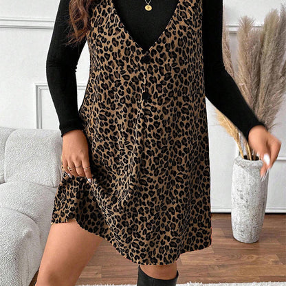⏰Last Day Sale 50% Off💃Layered Look Leopard Cami Dress & Top Set