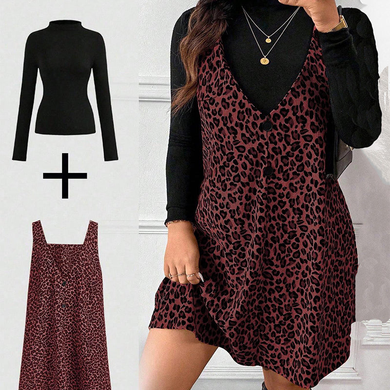 ⏰Last Day Sale 50% Off💃Layered Look Leopard Cami Dress & Top Set