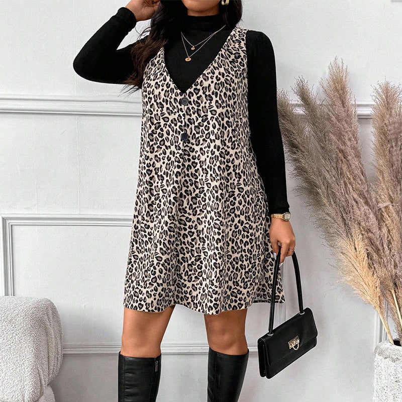 ⏰Last Day Sale 50% Off💃Layered Look Leopard Cami Dress & Top Set
