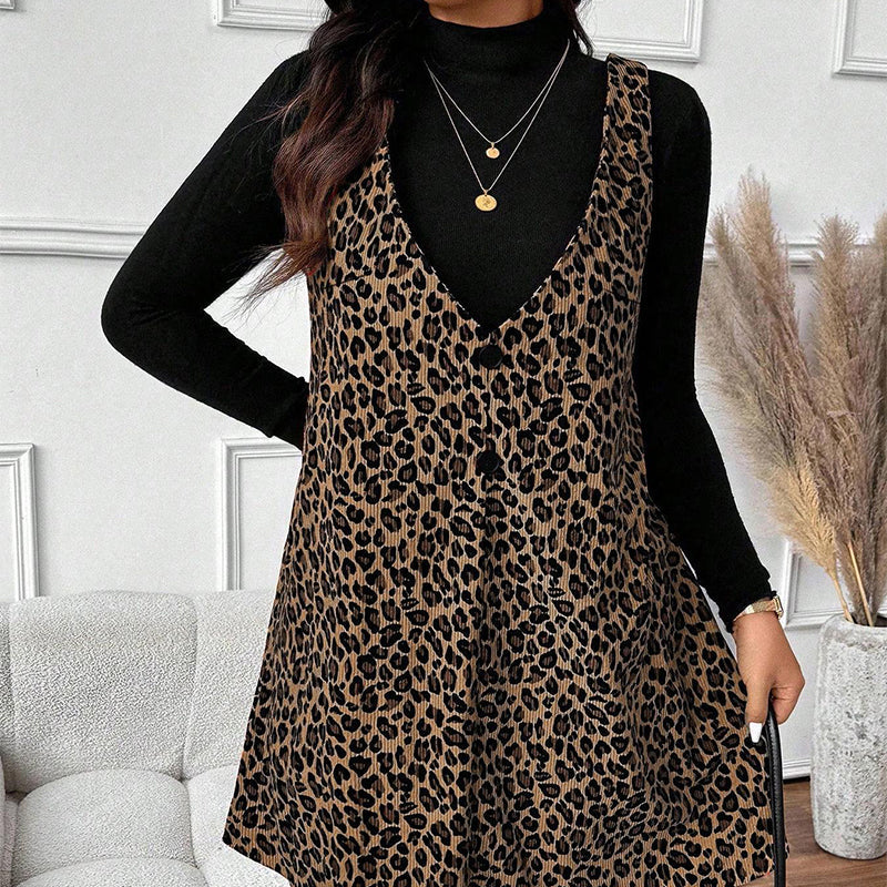 ⏰Last Day Sale 50% Off💃Layered Look Leopard Cami Dress & Top Set