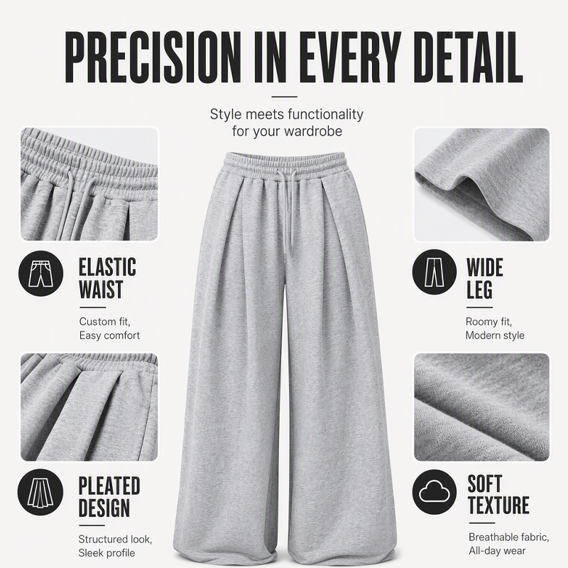 Women's Casual Pleated Wide-Leg Sweatpants