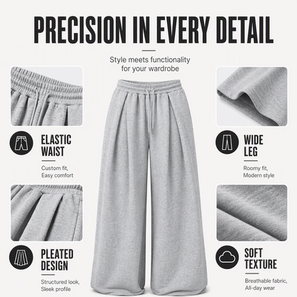 Women's Casual Pleated Wide-Leg Sweatpants