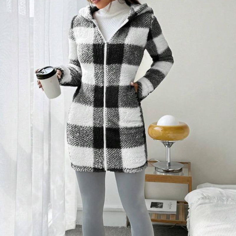🍂 Classic Plaid, Cozy Long-Line Coverage | Women's Zip-Up Hooded Jacket