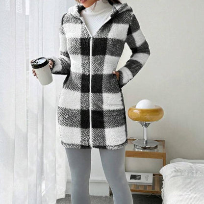 🍂 Classic Plaid, Cozy Long-Line Coverage | Women's Zip-Up Hooded Jacket