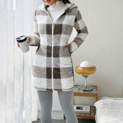 🍂 Classic Plaid, Cozy Long-Line Coverage | Women's Zip-Up Hooded Jacket