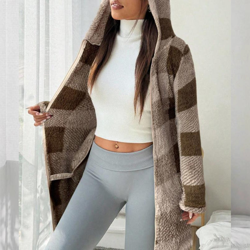 🍂 Classic Plaid, Cozy Long-Line Coverage | Women's Zip-Up Hooded Jacket