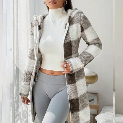 🍂 Classic Plaid, Cozy Long-Line Coverage | Women's Zip-Up Hooded Jacket