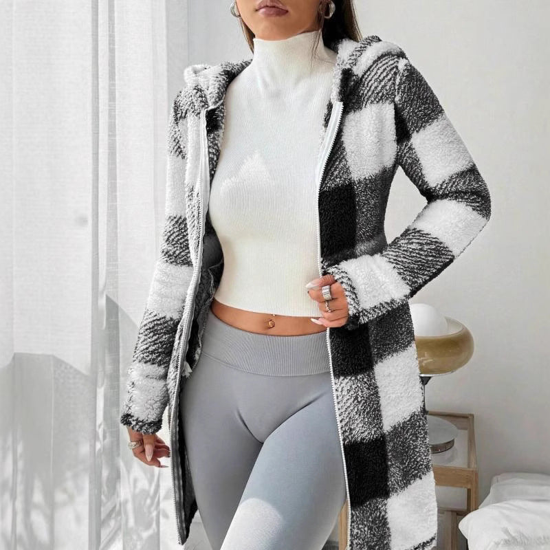 🍂 Classic Plaid, Cozy Long-Line Coverage | Women's Zip-Up Hooded Jacket