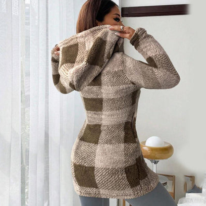 🍂 Classic Plaid, Cozy Long-Line Coverage | Women's Zip-Up Hooded Jacket