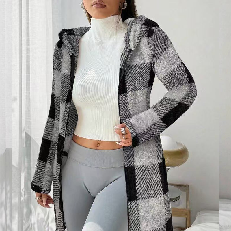 🍂 Classic Plaid, Cozy Long-Line Coverage | Women's Zip-Up Hooded Jacket